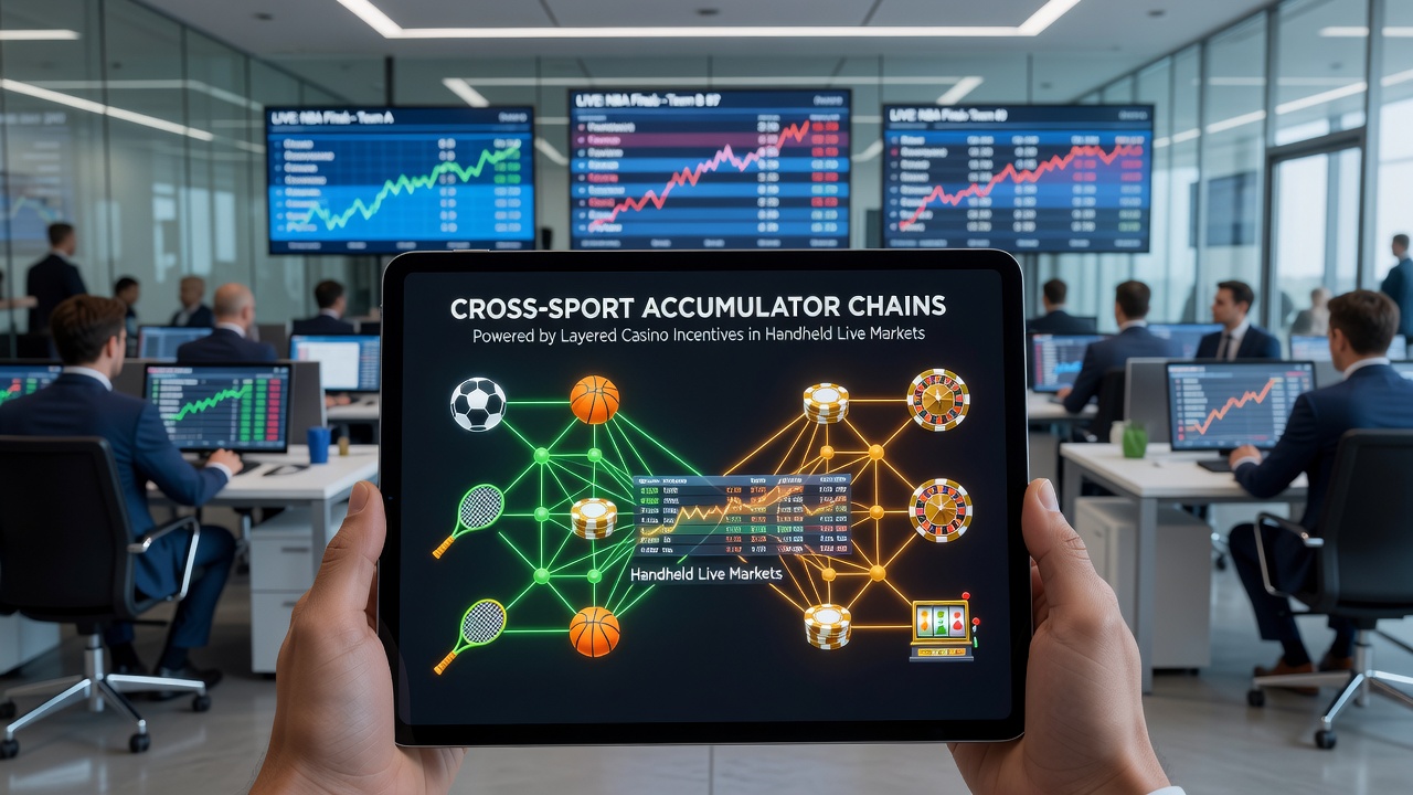 Darstellung von mobilen Interfaces mit Live-Wettmärkten und Cross-Sport-Akkumulatoren unter Einfluss von Casino-Incentives