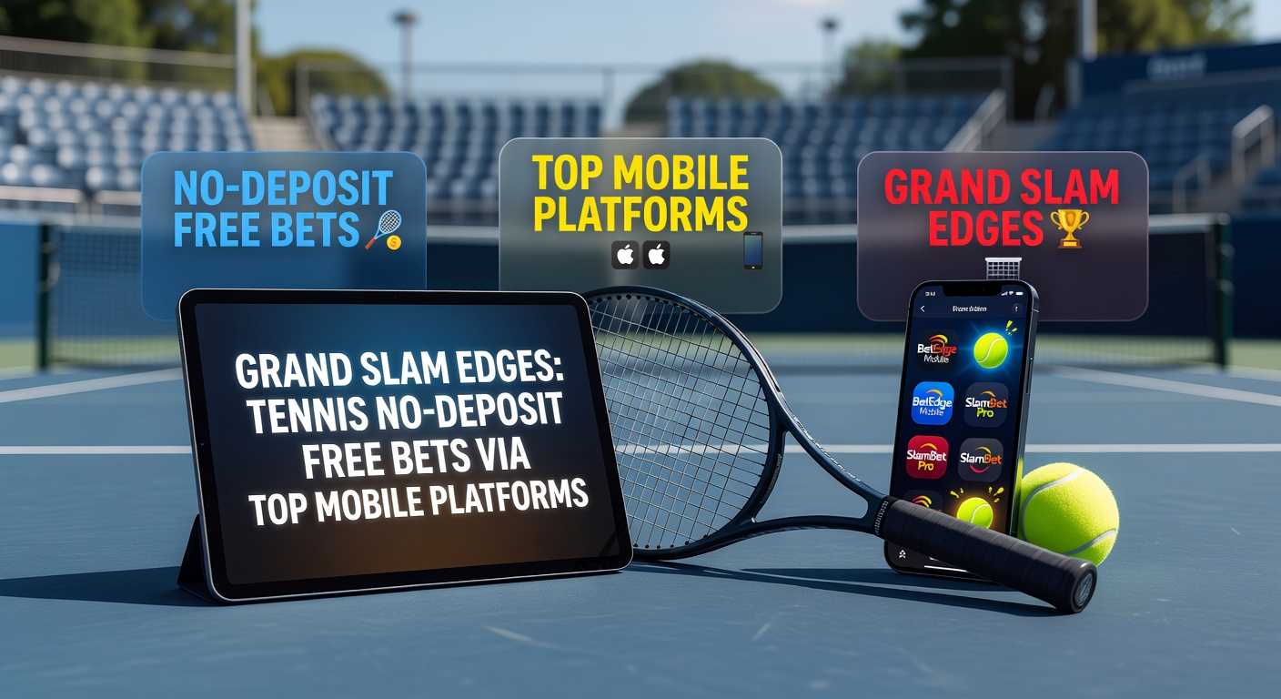 Smartphone mit Tennis-Wett-App offen, Grand-Slam-Logo im Vordergrund und Quoten für ein Live-Match, das die Bequemlichkeit mobiler Free-Bets zeigt