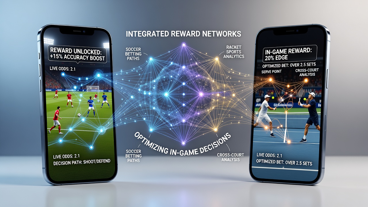 Darstellung eines mobilen Wett-Interfaces mit integrierten Belohnungsnetzwerken für Fußball und Tennis