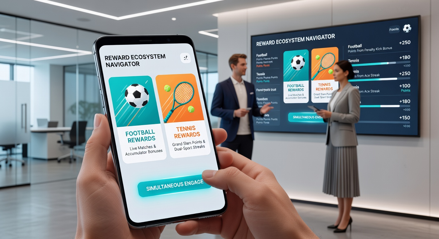 Detailansicht einer mobilen App mit Belohnungsfortschritt für kombinierte Fußball- und Tennis-Aktivitäten