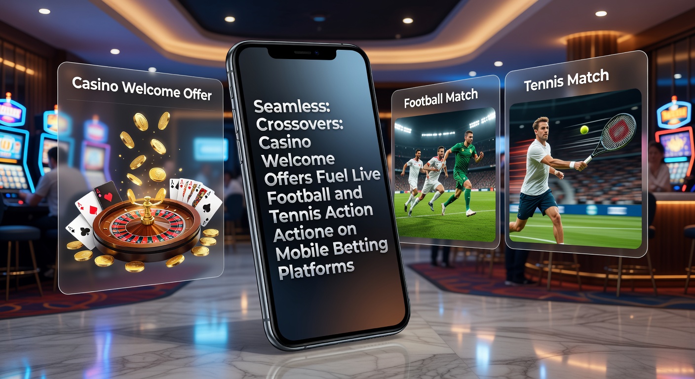 Smartphone mit Live-Fußball- und Tennis-Wetten sowie Casino-Boni auf einem Bildschirm, umgeben von dynamischen Sportgrafiken