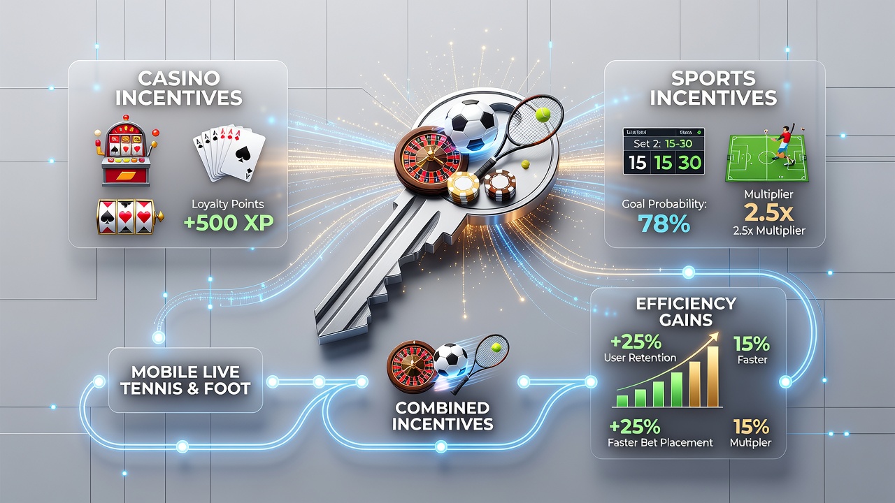 Diagramm zeigt Synergien zwischen Casino-Boni und Live-Wetten auf Tennis sowie Fußball in mobilen Anwendungen